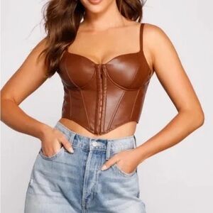 Brown Faux Leather Bustier Top